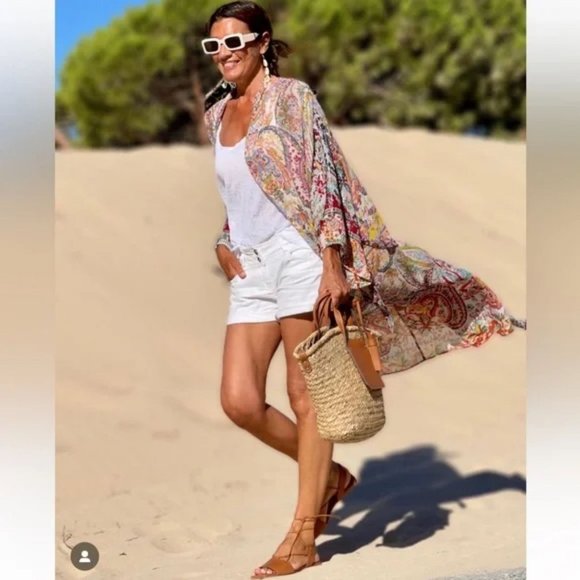 ZARA GRAPHIC PRINT TIED WAIST COAT KIMONO - Picture 3 of 8